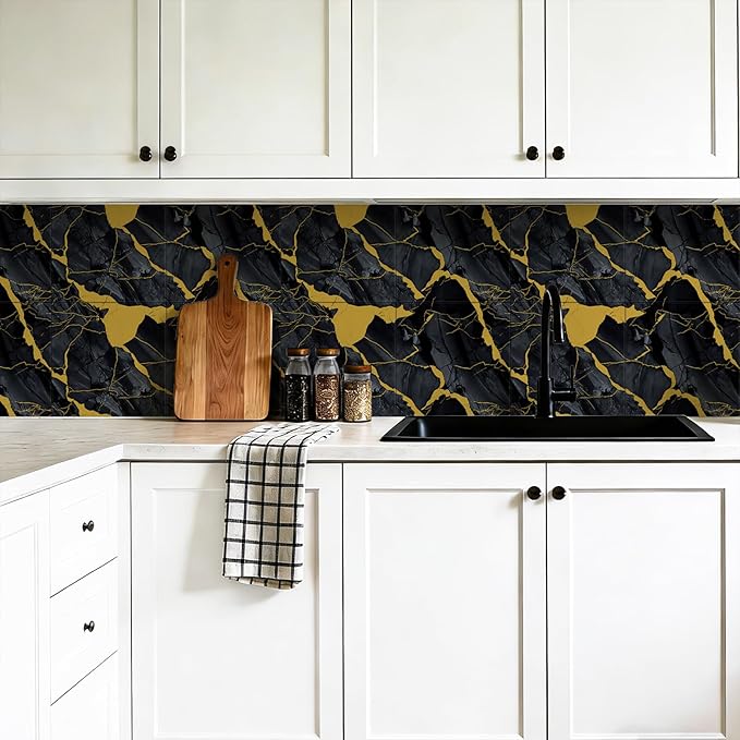 30 Sheets Marble-Effect Peel and Stick Backsplash, Self-Adhesive PVC Foam Wall Panels for Kitchen Backsplash, Bathroom, 11.8" x 11.8"
