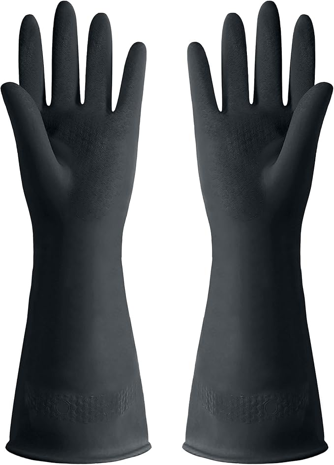 Black Cleaning Rubber gloves, M-L Kitchen Household Dishwashing Latex Gloves, Heavy Duty Chemical Glove