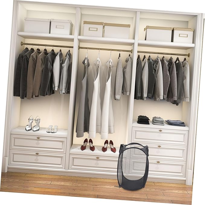 HEALLILY Large Capacity Laundry Basket Portable Laundry Bin Mesh Lid for Dorm Home Bathroom Washroom