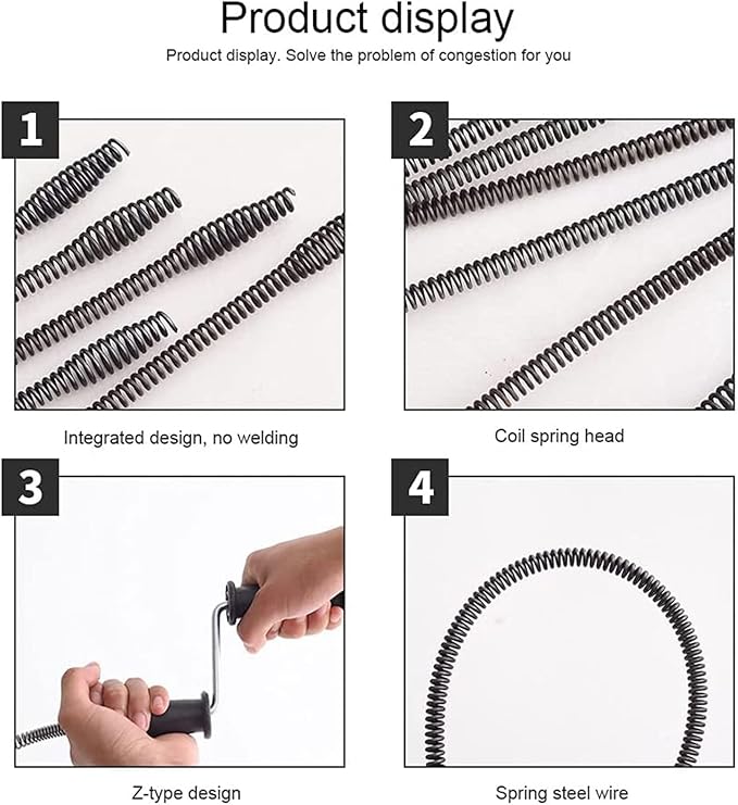 Pipe Dredging Tool,Spring Loaded Pipe Dredging Tools | Clog Cleaner Clamp Tool,Universal Flexible Hose, Flexible Spring Pipe