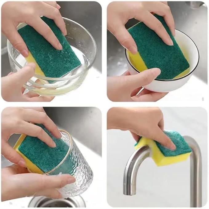 Double Sided Cleaning Sponge, Strong Absorbent Heavy Duty Scrub Sponge Non Scratching Reusable Dish Cleaning Scrub Sponge for Household Kitchen Bathroom