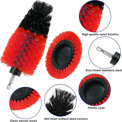 8 Pcs Drill Brush Attachment Set, Power Cleaning Scrub Brush Kit with Extend Long Attachment, All Purpose Drill Scrub Brushes for Car, Grout, Floor, Tub, Bathroom and Kitchen (red)