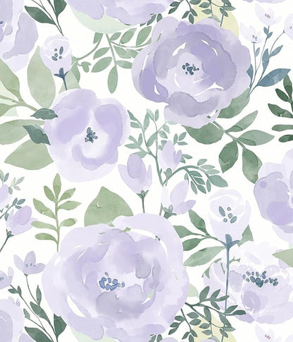 Orainege Floral Wallpaper Peel and Stick Wallpaper Floral Contact Paper 16.9in x118.1in Boho Peony Self Adhesive Removable Wall Paper for Bedroom Decor Vinyl, Purple
