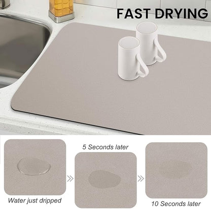 WISELIFE Dish Drying Mat Super Absorbent Drying Mat Large Dish Drying Mats for Kitchen Counter Easy Clean Dish Mat Kitchen Drying Mat18"x 28" Classic Khaki
