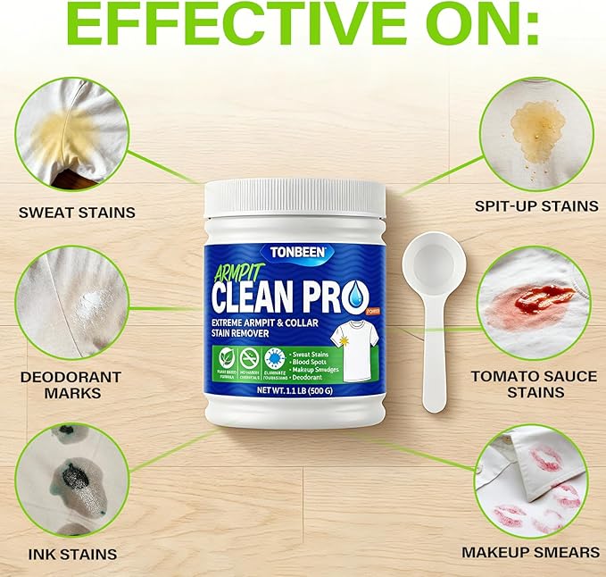 Oxygen Laundry Powder, Sweat & Deodorant Armpit Stain Remover for Clothes, Hyper Concentrated & Suitable for Multi-Stain, Yellow Oil Spot Tough Stain Build Up Remover - Gentle On Fabrics