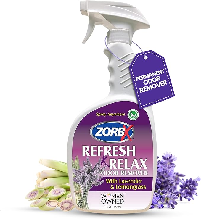 ZORBX Lavender & Lemongrass Spray, 24 Oz - All-Purpose Deodorizer, Refreshes Fabric, Removes Strong Odors, Perfect for Home, Car, Gym, Laundry