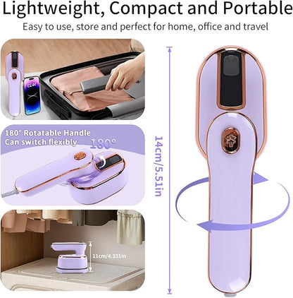 1000W Travel Steamer for Clothes, Portable 2-in-1 Handheld Steamer & Iron, 20s Fast Heat-Up, Sharp-Corner Detail Panel, Foldable 180° Handle, Compact for Home & Travel (Grape Purple)