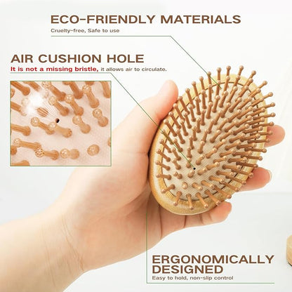 Natural Bamboo Hair Brush(No handle) for Hair Growth, Massaging Scalp, Detangling Brush for Women, Men & Kids, Natural Wooden Hairbrush for All Hair Types