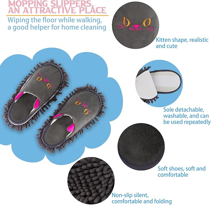Warm Microfiber Slippers Floor Dust Dirt Hair Mop Slippers Shoes Anti-slip for Bedroom Home (Dark gray)