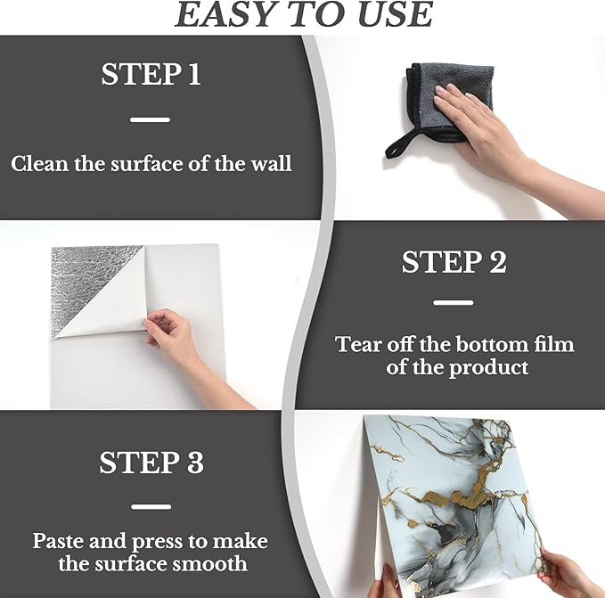 30 Sheets Peel and Stick Wall Panels, Self-Adhesive PVC Wall Panels for Kitchen Backsplash, Bathroom, Decoration, 11.8"x11.8" (Not Real Tiles)