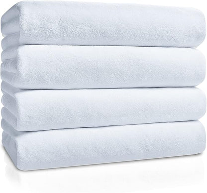 GraceAier Microfiber Bath Towels 4 Pack, 28x56 Inch Coral Velvet Quick Dry Towel Set, Highly Absorbent, Ultra Soft & Lint-Free for Bathroom, Gym, Travel and Swim- White