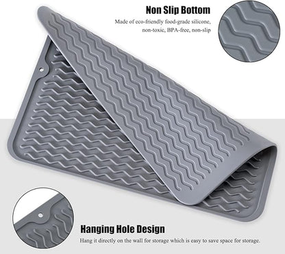 Silicone Dish Drying Mat for Multiple Usage, Easy clean, Eco-friendly, Heat-resistant Dish Drainer Mat for Kitchen Counter,Sink,Refrigerator or Drawer liner (16" x 12", White)