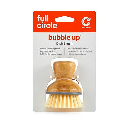Full Circle Bubble Up - Bamboo Dish Brush – Ergonomic Palm Scrubber with Handle for Kitchen Cleaning, Gray, Pack of 1