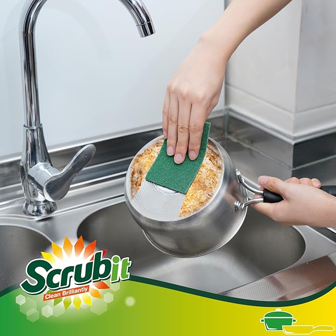 SCRUBIT Scouring Pads - Heavy Duty Scrub Pads for Cleaning Dishes - Non-Scratch - Reusable - Green (50, Green)
