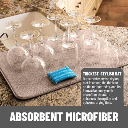 Bellemain XL Dish Mat 24" x 17" ( LARGEST MAT ) Microfiber Dish Drying Mat , Super absorbent ( Mocha )
