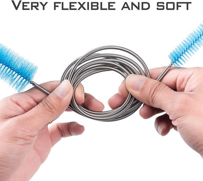 Flexible Sewer Brush, 61-Inch Long Dual Head Hose and Crevice Brush, and 3-Pack 7.8-Inch Straw Cleaning Brushes