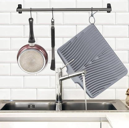 TIKNIK Silicone Dish Drying Mat, Stone Drying Mat for Kitchen Counter with Built-In Drain, Non-Slip Drain Pad with Built-in Drain, Heat Resistant Stone Drying Mat, Hangable, Grey-2pcs, 20" x 15"