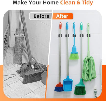 12 PCS Broom Holder Wall Mount, Upgraded Heavy Duty Mop and Broom Holder Wall Mount, Stainless Steel Broom Hanger Mop Holder Rack for Kitchen Laundry Garden Tool Organizer