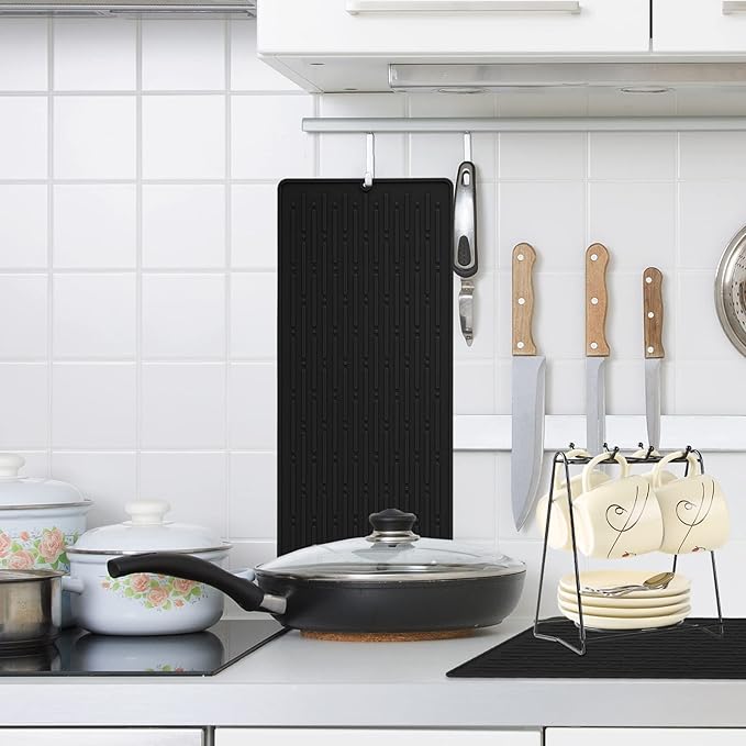 GeeRic Dish Drying Mats, Heat-resistant Silicone Mat for Kitchen Counter, Non-Slip Dish Dry Mat Dishwasher Safe Large, Black