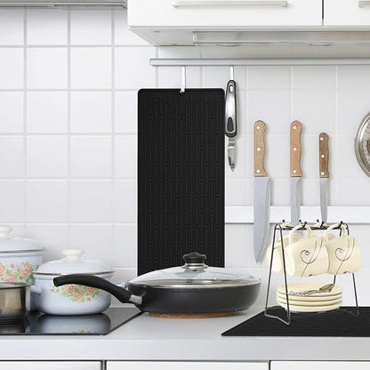 GeeRic Dish Drying Mats, Heat-resistant Silicone Mat for Kitchen Counter, Non-Slip Dish Dry Mat Dishwasher Safe Large, Black