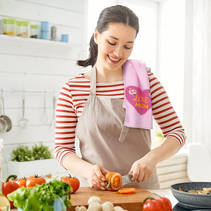 Zubebe 6 Pcs Best Mom Kitchen Dish Towel Set Absorbent Quick Dry Cloth 18 x 28 Inch Dish Towels Reusable Hand Towels Bar Dishcloths Rag Happy Mother's Day Decor for Bathroom Kitchen Supplies