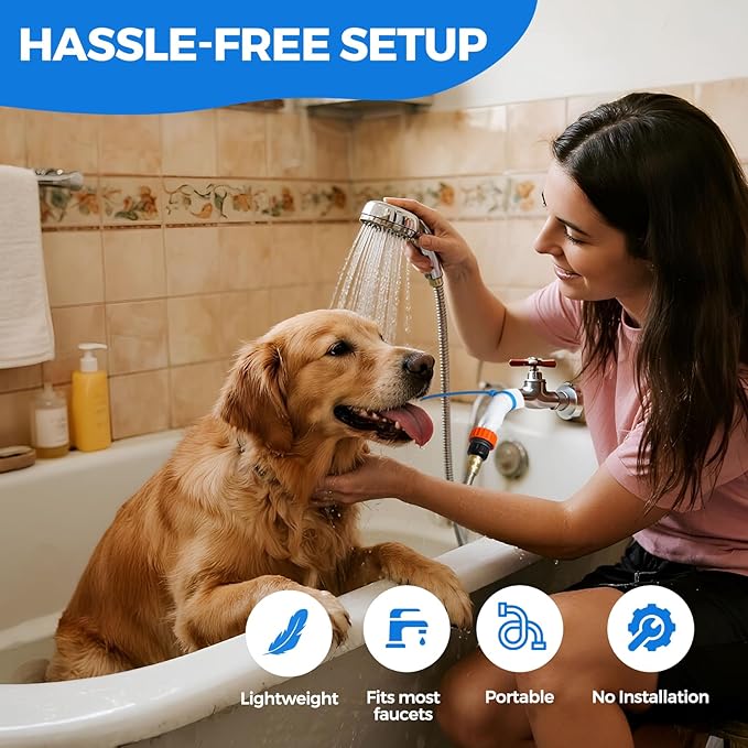 Quick Connect Faucet Attachment:Dog Bath,6.6 Foot Hose. No Install.