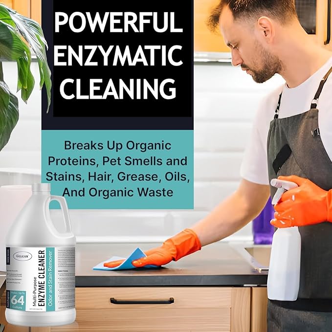 Multi-Purpose Probiotic Enzyme Cleaner, Made in USA - Pet Stain and Odor Remover - Concentrated - Professional & Home Strength Drains, Floors, Bathrooms, Toilets Trash Can, (1 gallon, Fresh fragrance)