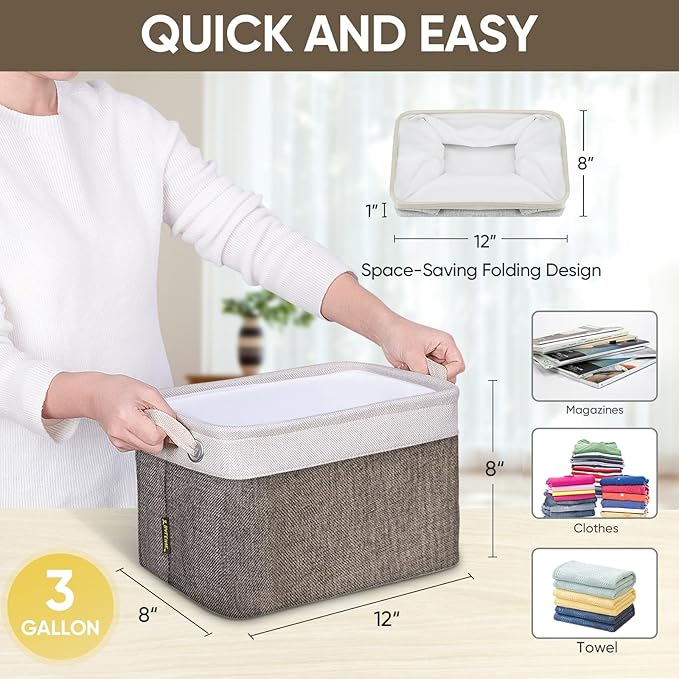 BALEINE 1 Pack Fabric Closet Storage Bins for Shelves, Linen Closet Organizers and Storage, Decorative Baskets for Organizing, Shelf, Clothes, Home, Office (Brown, 12"x8"x8")