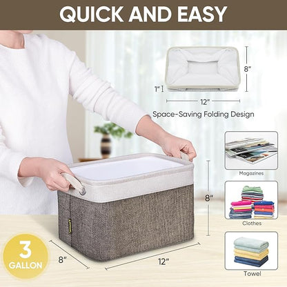 BALEINE 1 Pack Fabric Closet Storage Bins for Shelves, Linen Closet Organizers and Storage, Decorative Baskets for Organizing, Shelf, Clothes, Home, Office (Brown, 12"x8"x8")