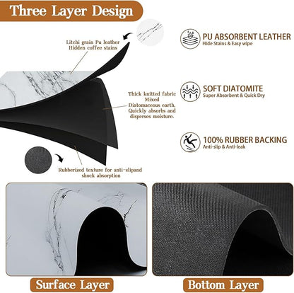 Dish Drying Mats for Kitchen Counter, 24"X16" Coffee Bar Mat for Countertops Heat Resistant Drainer Mat with Non-slip Rubber Backed Large Kitchen Drying Mat Absorbent Draining Mat (Light Gray)