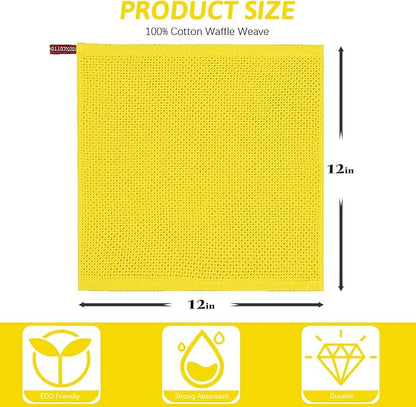 Nialnant 4 Pack Yellow Kitchen Dish Towels, 100% Cotton Waffle Weave Kitchen Dish Cloths for Washing Dishes, Soft Absorbent Dish Rags, Quick Drying Cleaning Rags - 12x12 in