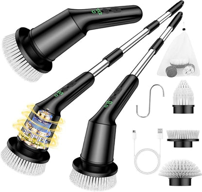 Electric Spin Scrubber for Cleaning Bathroom, Shower Scrubber Rotary Floor Brushes with IPX7 Waterproof & 2 Speed, 3 Brush Heads, Bathroom Cleaning Supplies for Toilet Shower Tub Black