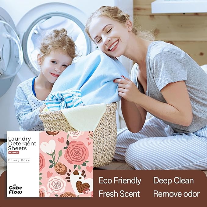 Laundry Detergent Sheets, Ebony Rose Scent - 100 Loads | 72-hour long lasting fragrance, Eco Friendly Sheets | Pre-Measured, Liquidless for Deep Clean | Hypoallergenic (Ebony Rose)