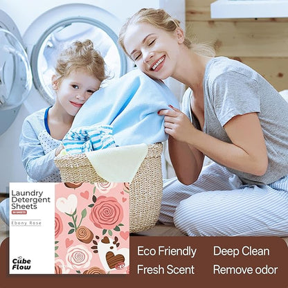 Laundry Detergent Sheets, Ebony Rose Scent - 100 Loads | 72-hour long lasting fragrance, Eco Friendly Sheets | Pre-Measured, Liquidless for Deep Clean | Hypoallergenic (Ebony Rose)