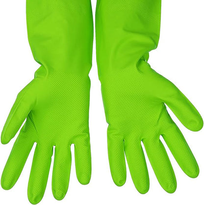 3 Pairs Rubber Cleaning Gloves Latex Free Dishwashing Gloves - 13" Reusable Nitrile Gloves Small, Green+Pink+Orange
