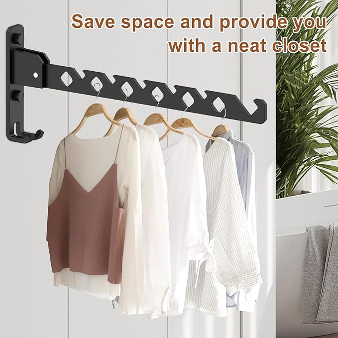 2Pcs Folding Clothes Hanger, Wall Mounted Clothes Drying Rack for Laundry 180° Adjustable Swing Arm Space Saving Closet Organizer Heavy Duty Coat Hook for Bathroom Bedroom Home Dorm