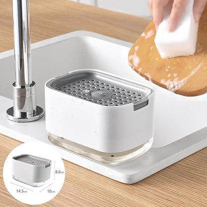 Dish Soap Dispenser and Sponge Support, Sink Soap Pump Dispenser, Liquid Soap Dispenser, Kitchen Detergent Press Box, Suitable for Kitchens, Bathrooms and Sinks (White)