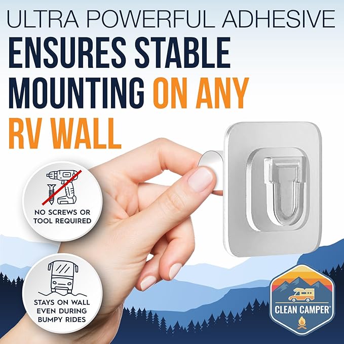 RV Toilet Brush by Clean Camper – Wall-Mounted Set, Silicone, Scratch-Free Dual-Sided Head, Quick-Drying Holder, Compact & Durable Set with Strong Adhesive Mount for RV & Camper Toilets
