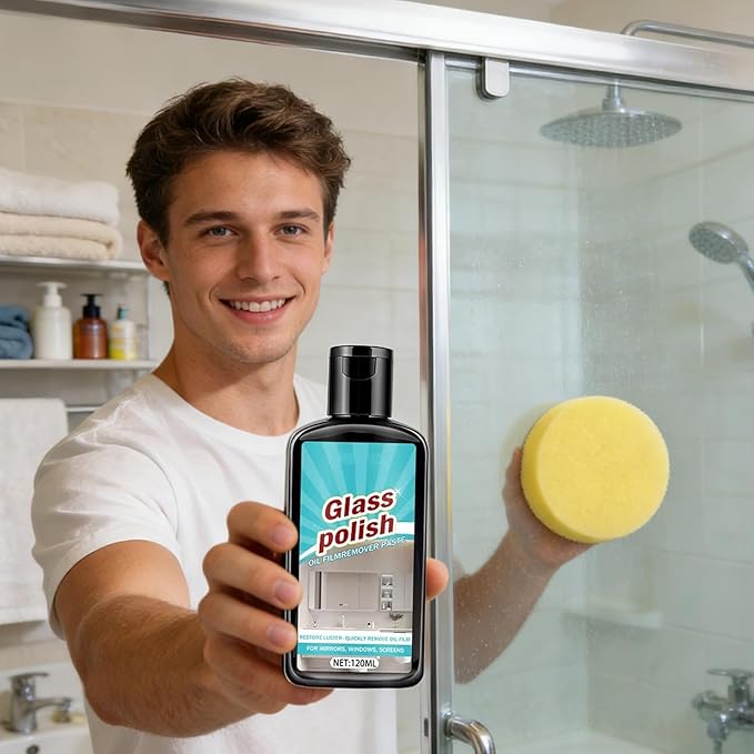 Shower Glass Cleaner - 120ml Bathroom Spray, Deep Cleaning Stain Remover for Window Mirror Faucet, Polishing Compound for Ceramic Stainless Steel Patio, Household Shine