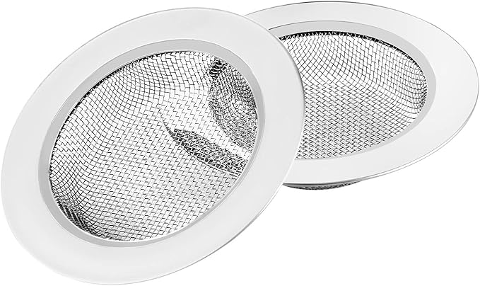 CORNERJOY 2PCS Kitchen Sink Strainer-Stainless Steel Mesh Drain Strainer,Large Wide Rim 4.5" Diameter
