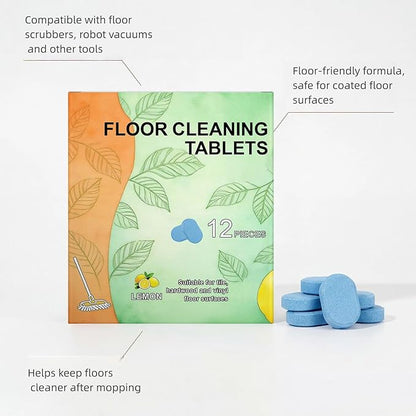 Floor Cleaner Tablets for Hard Floors, Multi-Surface Mopping Tablets, Fast Dissolving, Lemon Scent, 12 Count (1pcs)