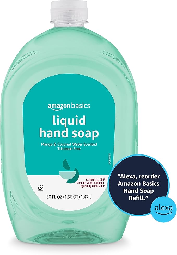 Amazon Basics Liquid Hand Soap Refill, Mango and Coconut Water Scent, Triclosan-Free, Dermatologist Tested, pH Balanced, Paraben-Free, 50 Fl Oz (Pack of 1) (Previously Solimo)
