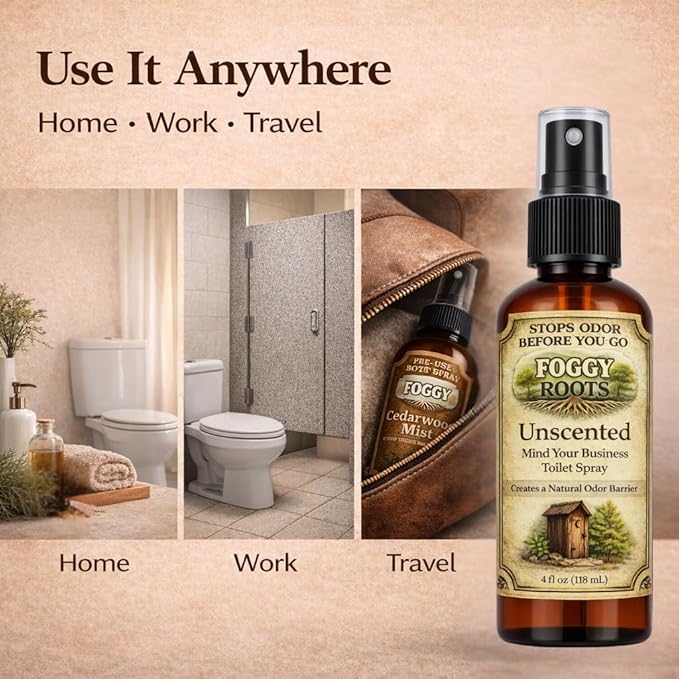 Unscented Pre-Poop Toilet Spray – Stops Odor Before It Starts, Bathroom Odor Eliminator for Toilet, 4 oz (200+ Uses) Travel, Home & Work