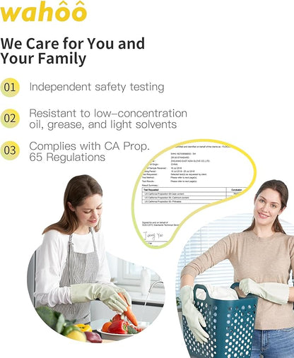 wahoo Skin-Friendly Cleaning Gloves, Reusable Dishwashing Gloves with Flocked Cotton Liner, Dishwashing, Kitchen, Canary Green, Small