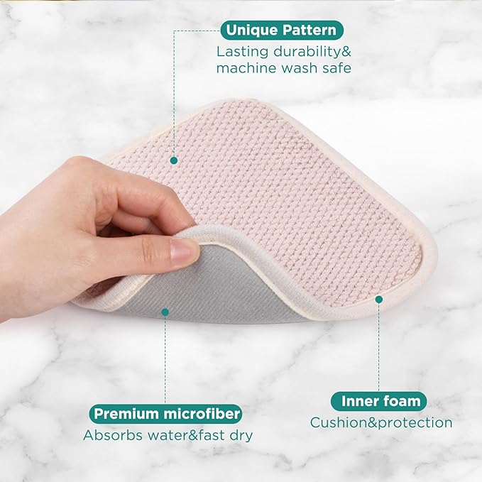 GeeRic Microfiber Dish Drying Mat, Super Absorbent Kitchen Dish Drying Pad for Mother's Day, Reversible Gift Mats for Countertop, 7 * 7 inch Beige