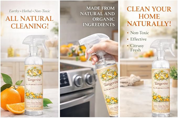 All Purpose Cleaner – Plant Based Multi Surface Cleaner Spray – Tangerine Scent – Kitchen, Bathroom & Home – Naturally Derived Formula – 16 oz