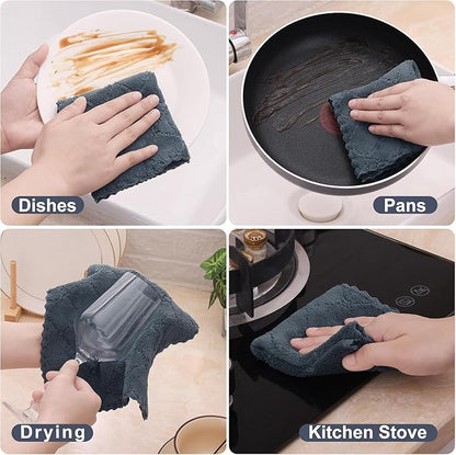 Homaxy 18 Pack Kitchen Dish Cloths (10 x 10 Inches, Dark Grey), Super Soft and Absorbent Coral Velvet Dish Towels, Nonstick Oil Fast Drying Microfiber Cleaning Cloth, No Lint Household Dishcloths