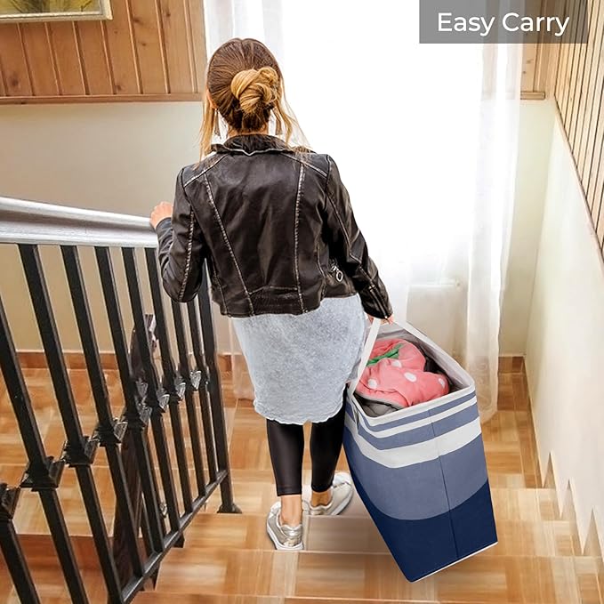 HomeHacks 2-Pack Large Laundry Basket, Waterproof, Freestanding Laundry Hamper, Collapsible Tall Clothes Hamper with Extended Handles for Clothes Toys in the Dorm and Family (Blue, 125L)