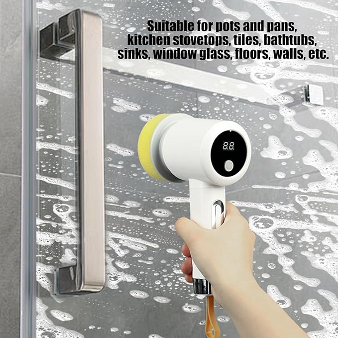 Electric Scrubber | 3-Level Electric Adjustable Household Tool with 5 Brush Heads | Shower Scrub Brush | for Bathtub Tile Grout Floor Toilet Kitchen Wall Home Household Apartment Car Baseboard Washing