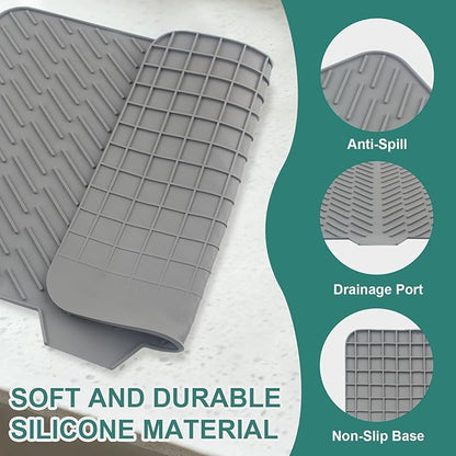 Silicone Dish Drying Mat 23x17 Multiple Usage,Easy clean,Eco-friendly,Heat-resistant Silicone Mat Dish Drying Mats For Kitchen Counter or Sink,Refrigerator or Drawer liner Gray 23inchx17inch
